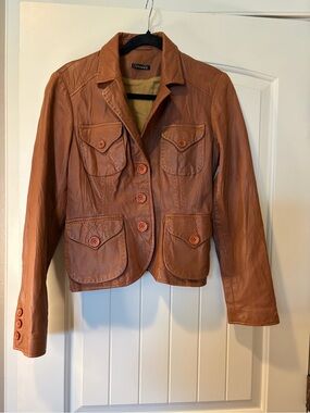 T Tahari Women's Cognac Leather Button-Front Jacket
